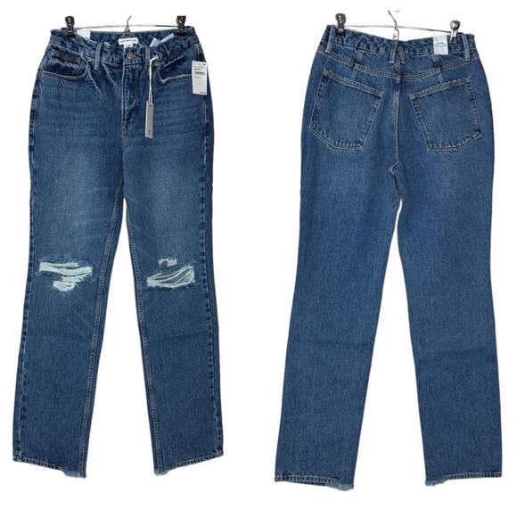 Good American Good 90's Slim Distressed High Rise Straight Leg Indigo061 6 NWT - Picture 1 of 10